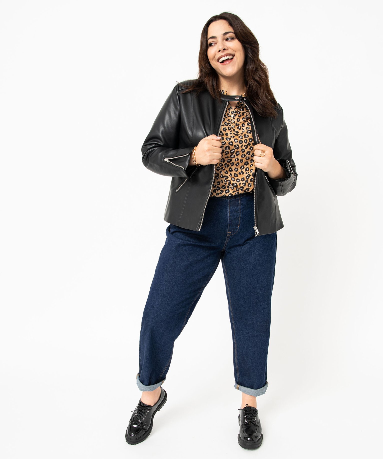 Jean femme grande taille délavé coupe mom taille élastiquée brut | GEMO