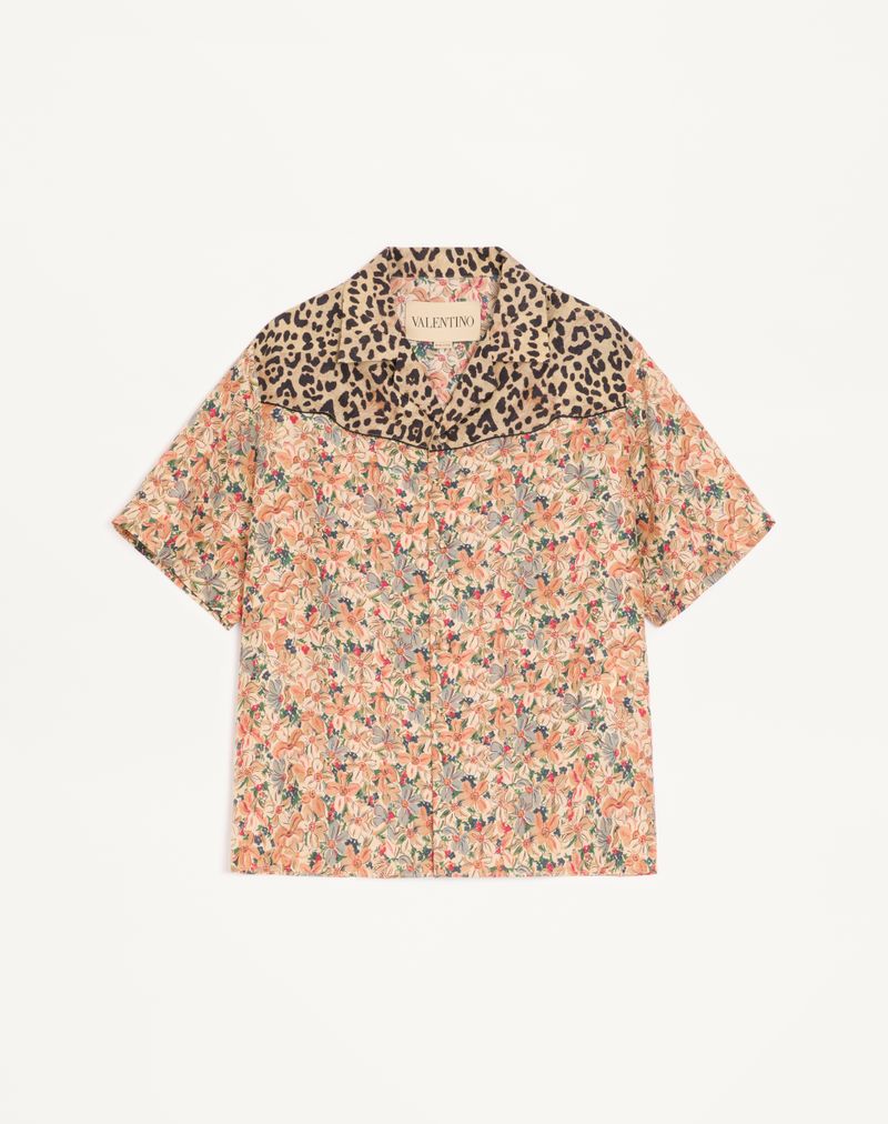 Valentino silkepoplin-bowlingskjorte med fauve-éclat-animalier- og papirblomsterprint