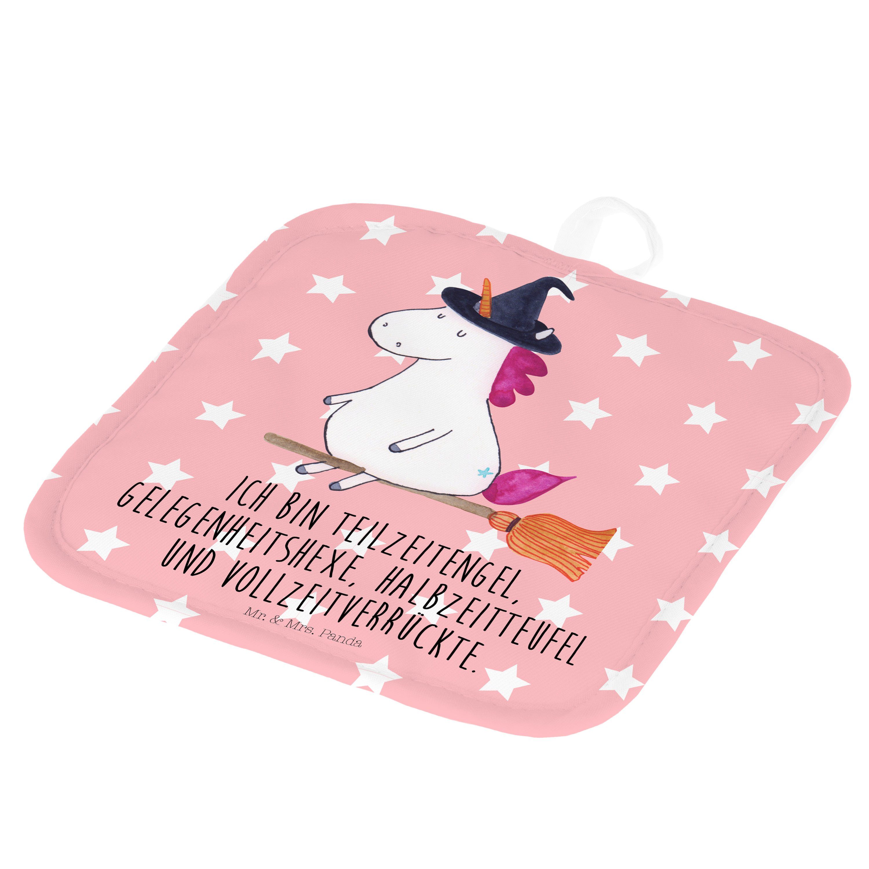 Mr. & Mrs. Panda Topflappen Einhorn Hexe - Rot Pastell - Geschenk, Unicorn, Ehefrau, Topflappen S, (1-tlg)