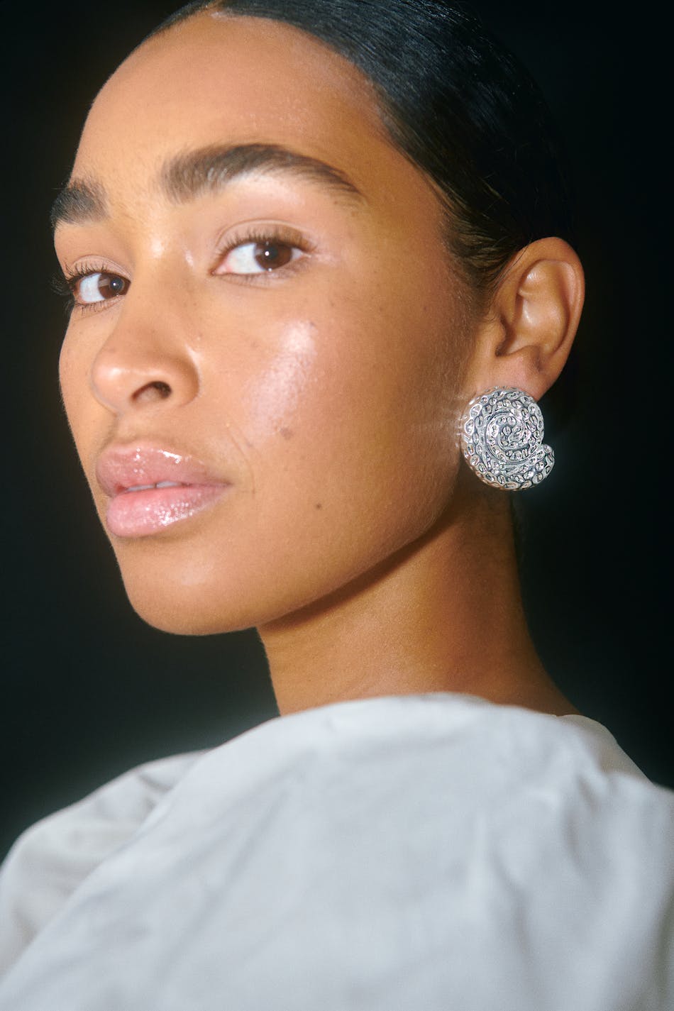 Crinkled silver spiral earrings
