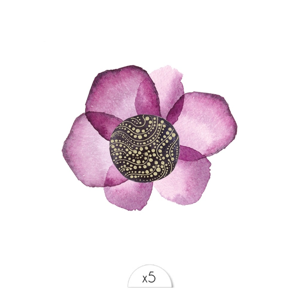 Sioou Fleur dorée et violette Tatouage éphémère