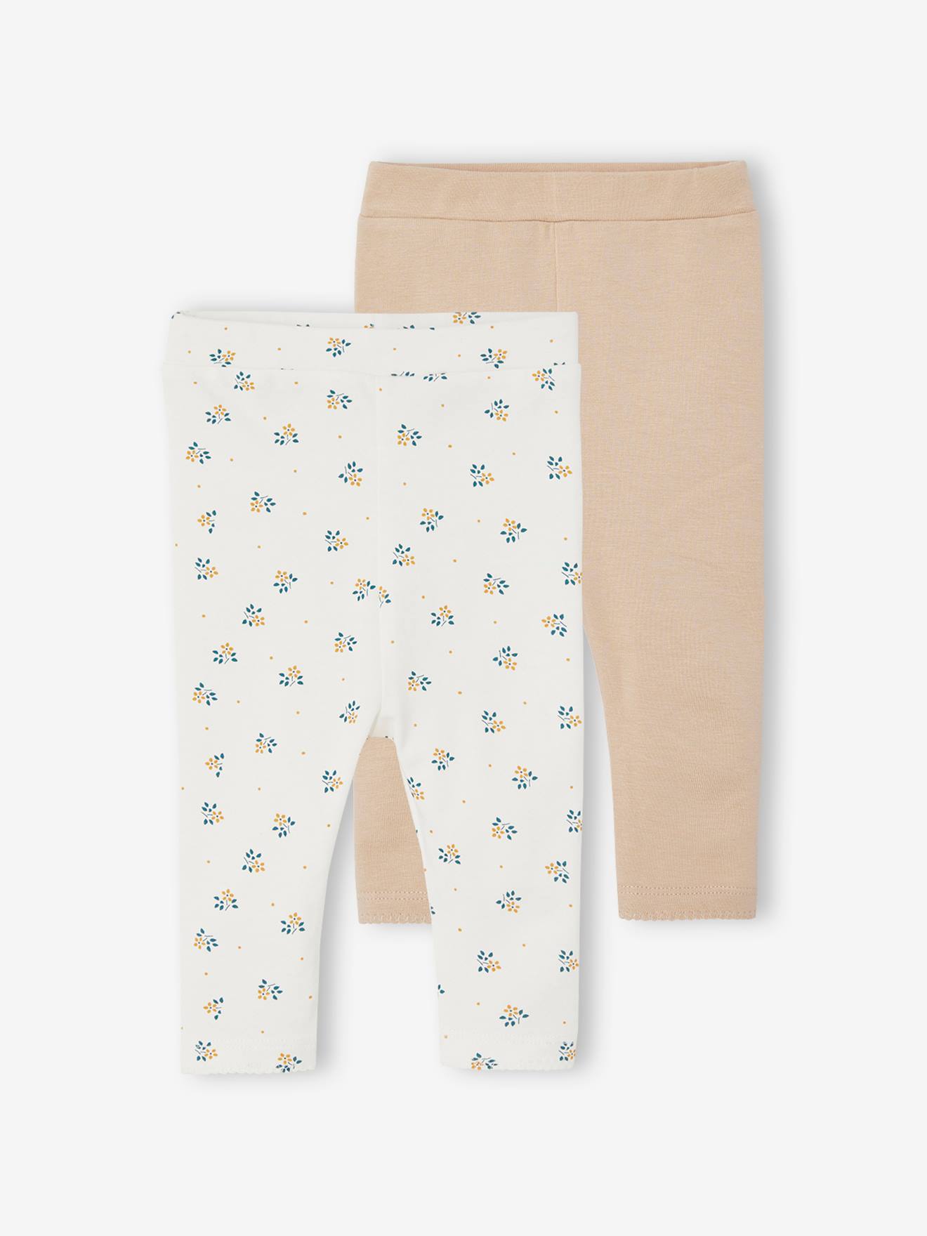 Vertbaudet 2er-Pack Baby Leggings BASIC Oeko-Tex - gedruckt hellbeige