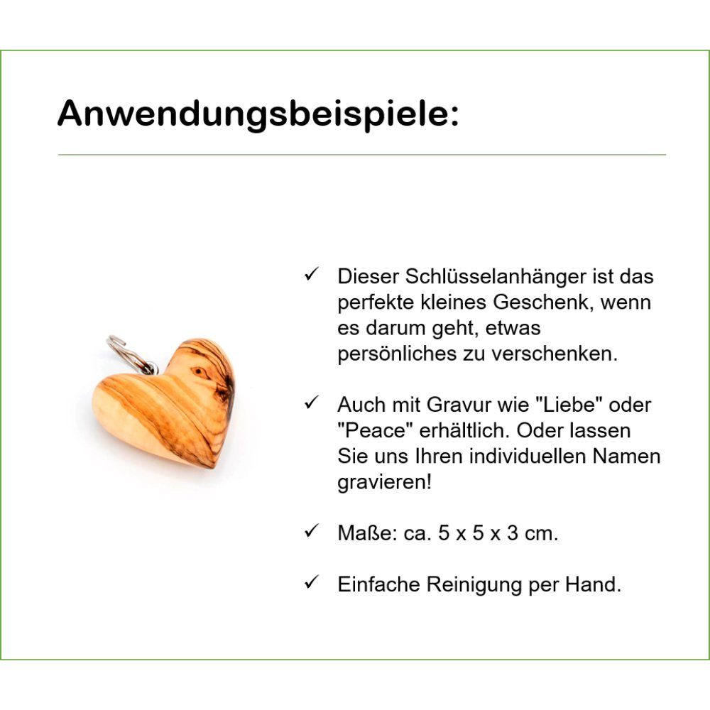 Olivenholz-erleben Schlüsselanhänger Schlüsselanhänger HERZ edles Olivenholz (1-tlg), Schöne Geschenk Idee, handgefertigt, 100% Olivenholz