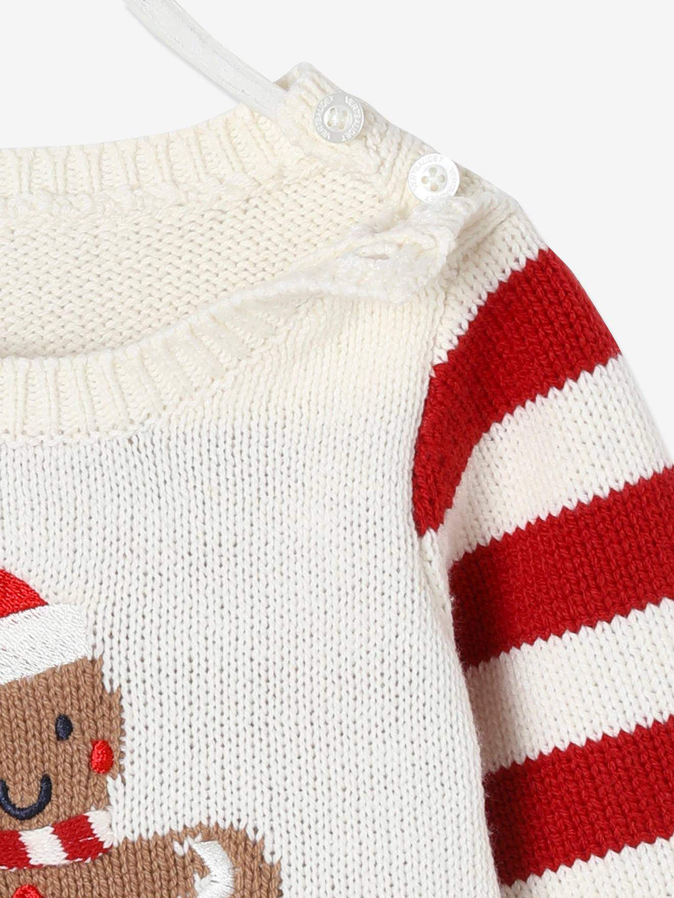 Vertbaudet Baby Weihnachts-Pullover mit Pfefferkuchenmann, Unisex Oeko-Tex - wollweiß