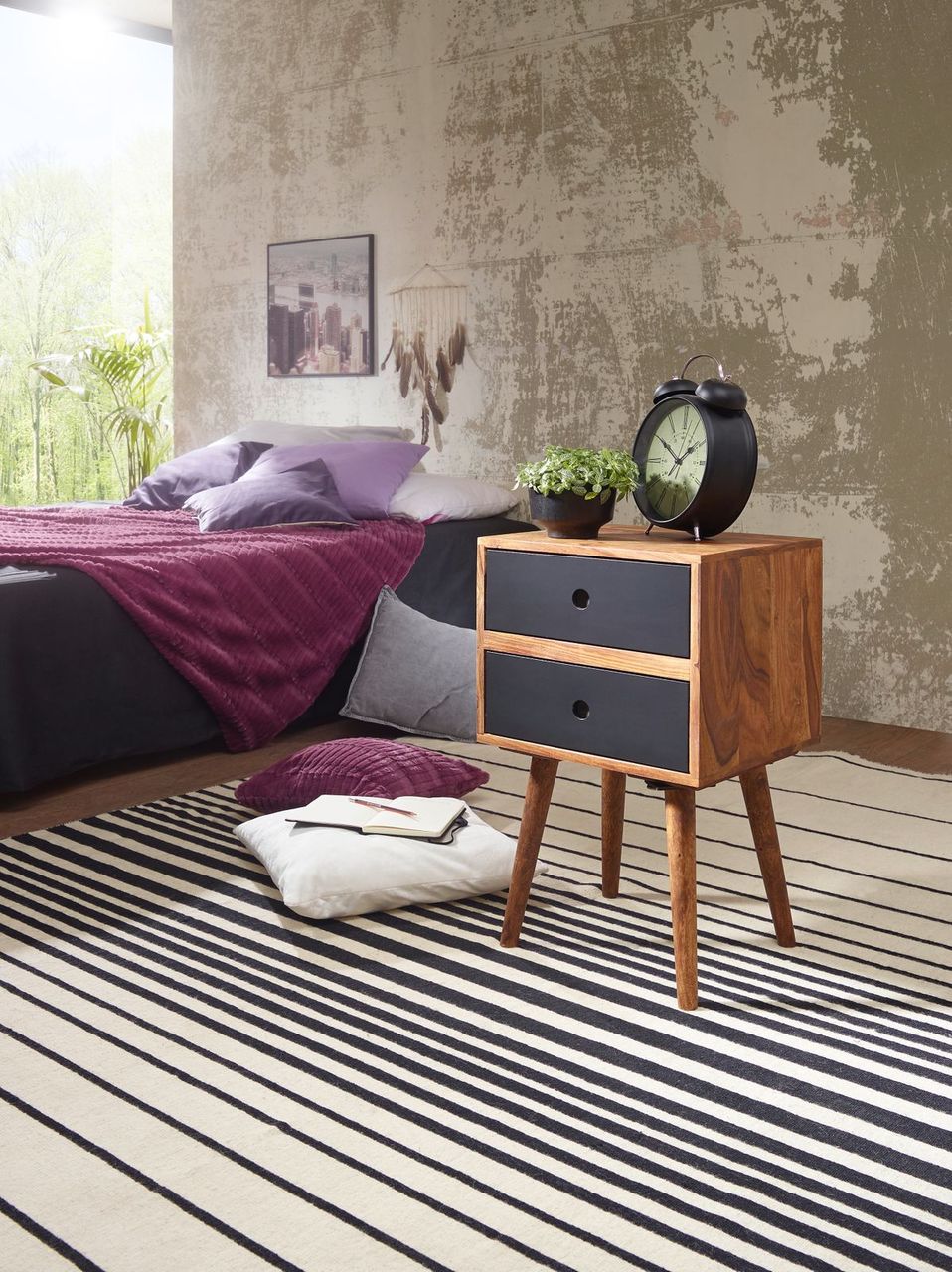 Wohnling Retro Nachtkonsole REPA Holz Dunkelbraun/Schwarz