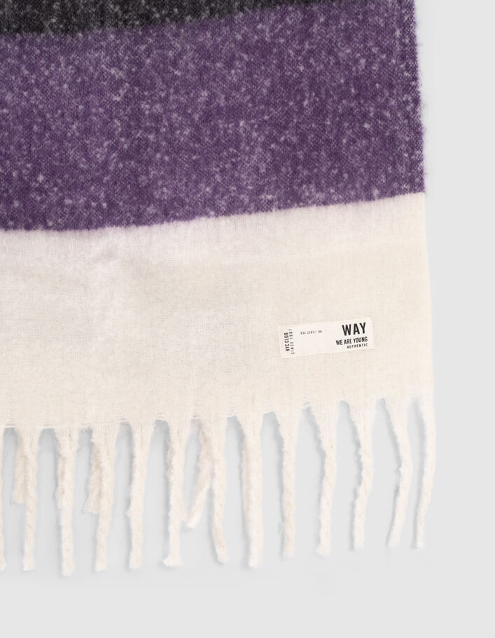 Echarpe noire, écrue, violet motif rayures fille