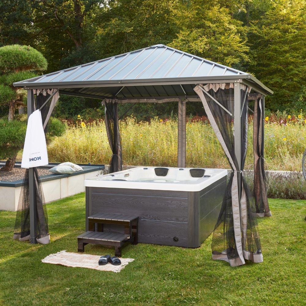 Home Deluxe HOME DELUXE Outdoor Whirlpool WHITE MARBLE inkl. Treppe und Thermoabdeckung