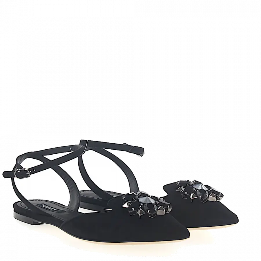 Dolce & Gabbana - Pantoletten Klassisch Schmuckstein schwarz - schwarz