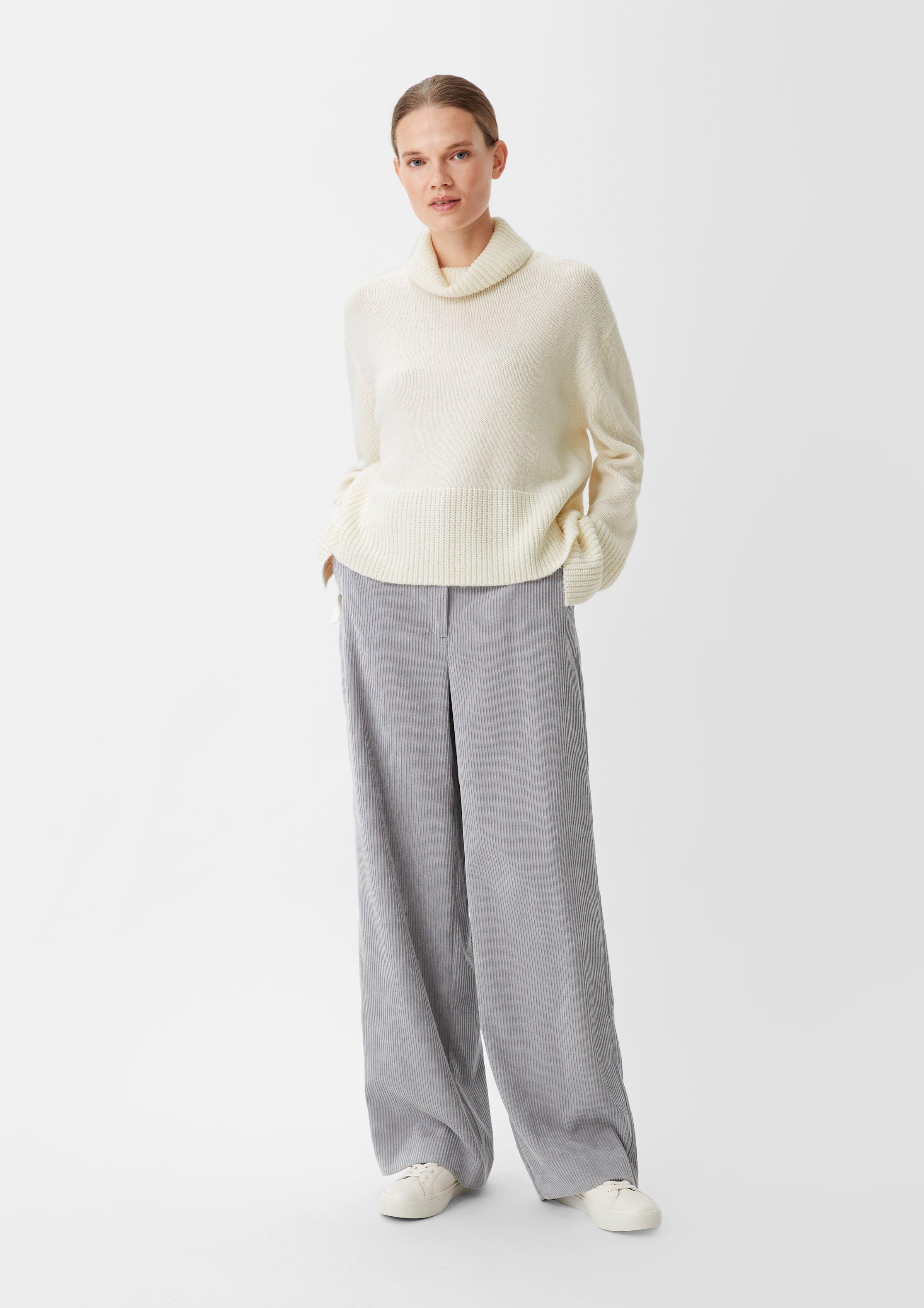 Strickpullover mit breiter Rippblende - creme