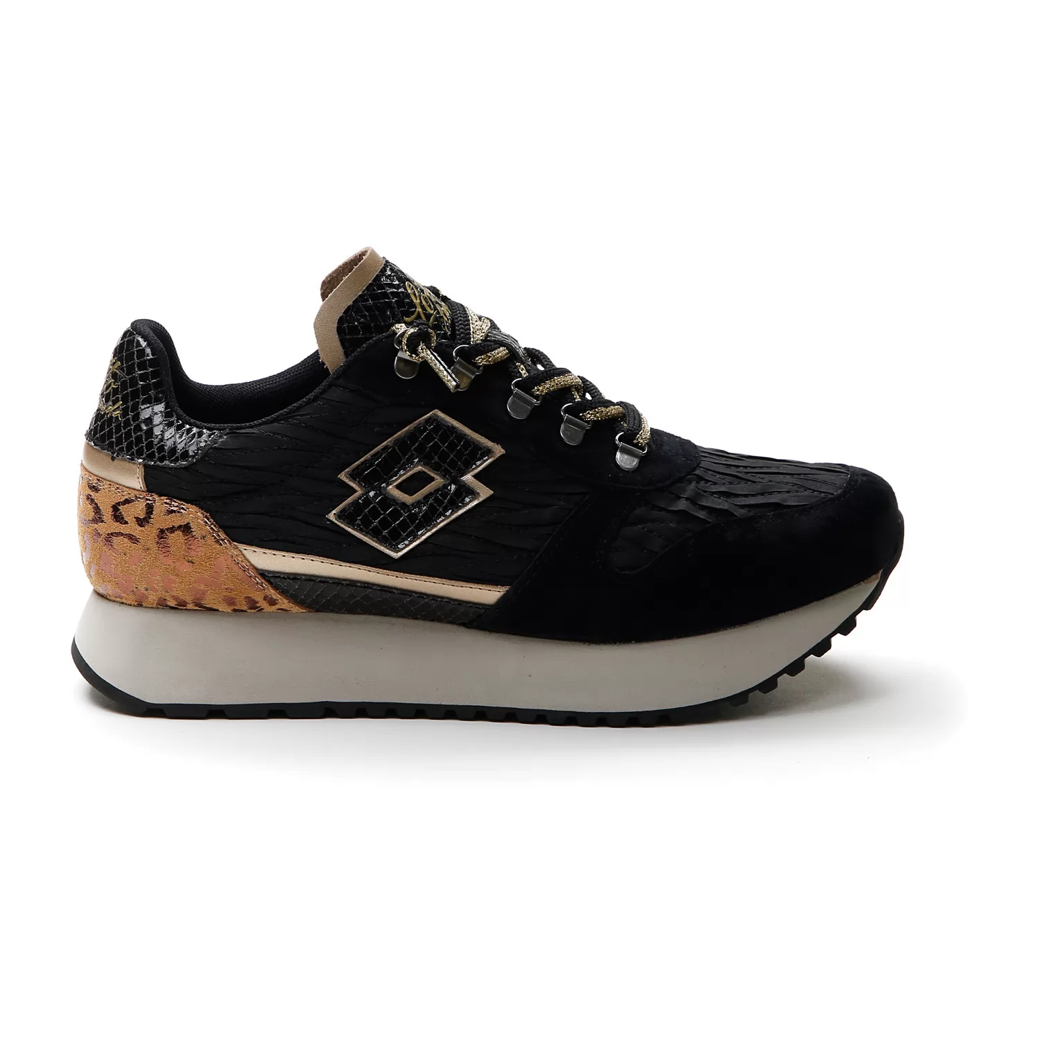 TOKYO WEDGE LEOPARD W CELÁ ČERNÁ/SVĚTLE PLATINOVÁ/MEDOVO HNĚDÁ