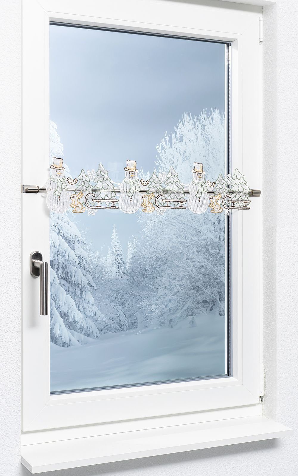 Scheibengardine Schneemannbordüre, Plauener Spitze®, (1 St), transparent, HxB 15x44cm