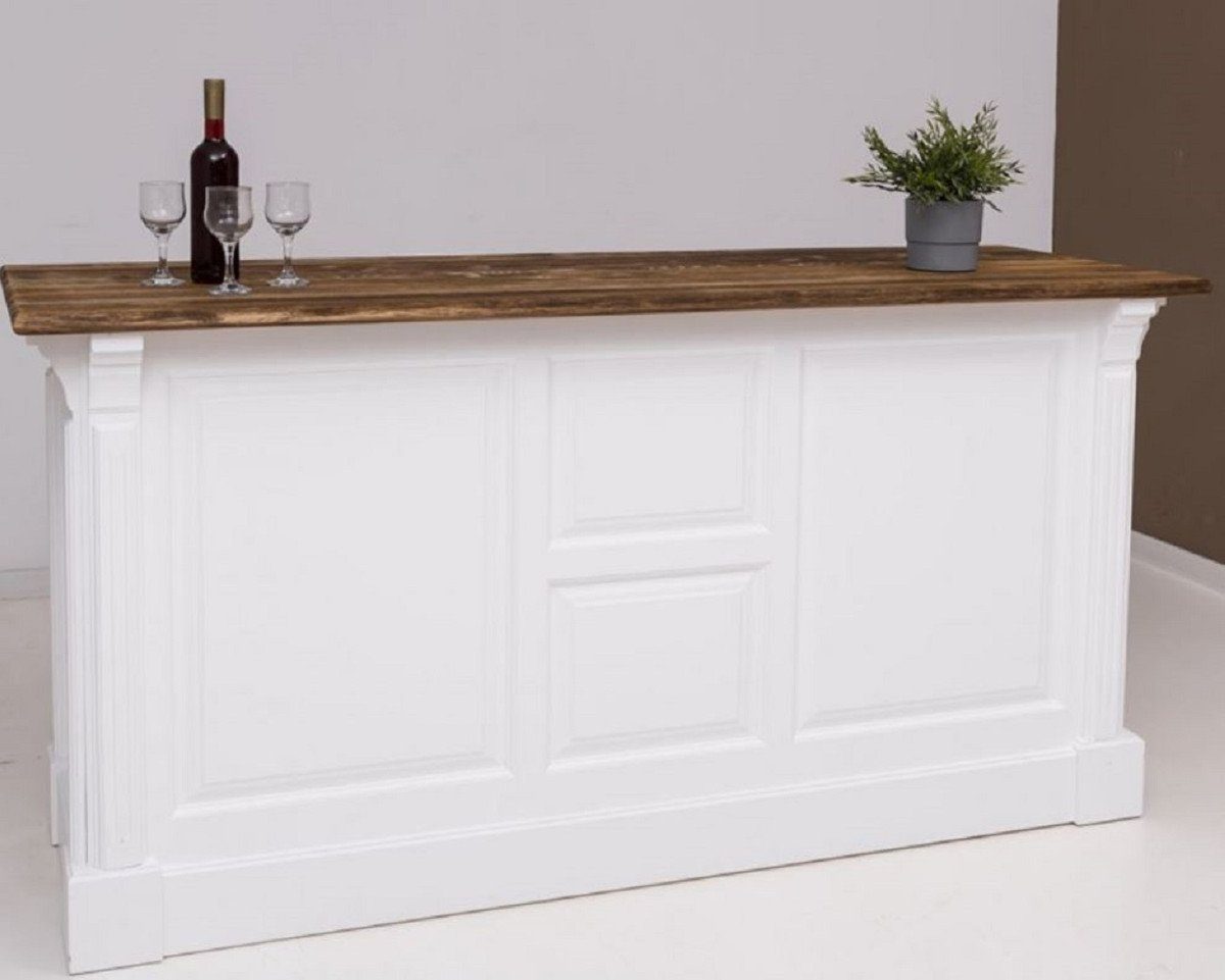 Casa Padrino Barschrank Landhausstil Bar Theke Weiß / Dunkelbraun 191 x 68 x H. 95 cm - Massivholz Thekentisch - Bartisch - Massivholz Bar Möbel im Landhausstil