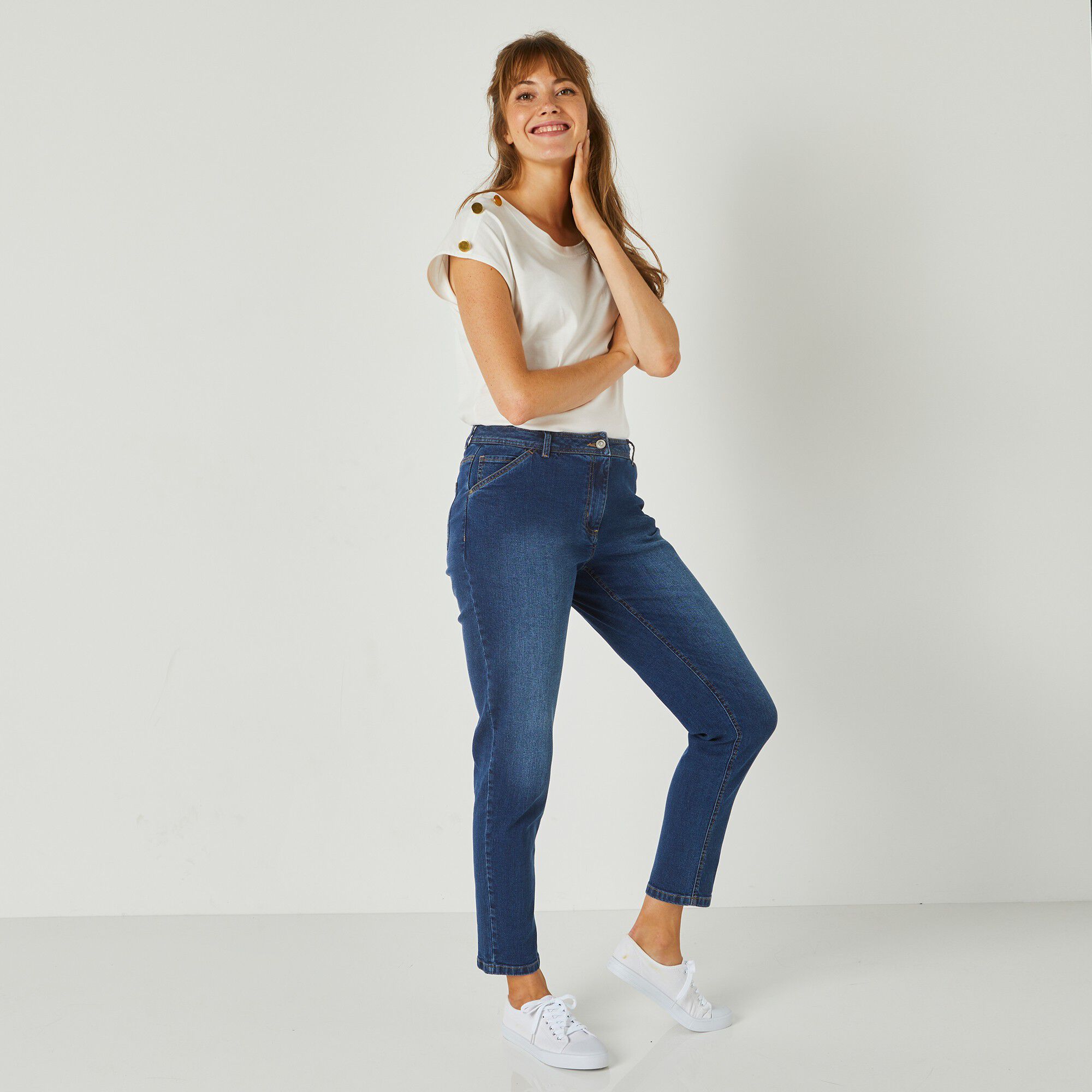 Pantalon mom, denim stretch
