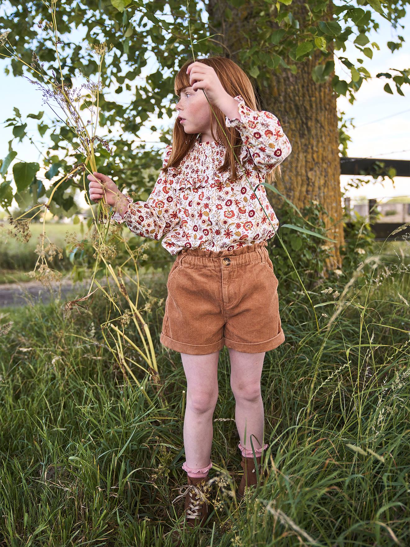 Vertbaudet Mädchen Paperbag-Shorts - tannengrün