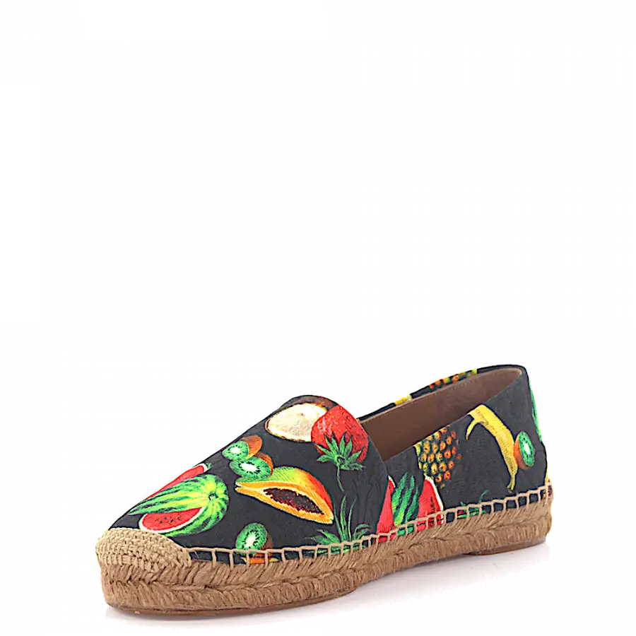 Dolce & Gabbana - Espadrilles Bast Baumwollmischung Print mehrfarbig - schwarz