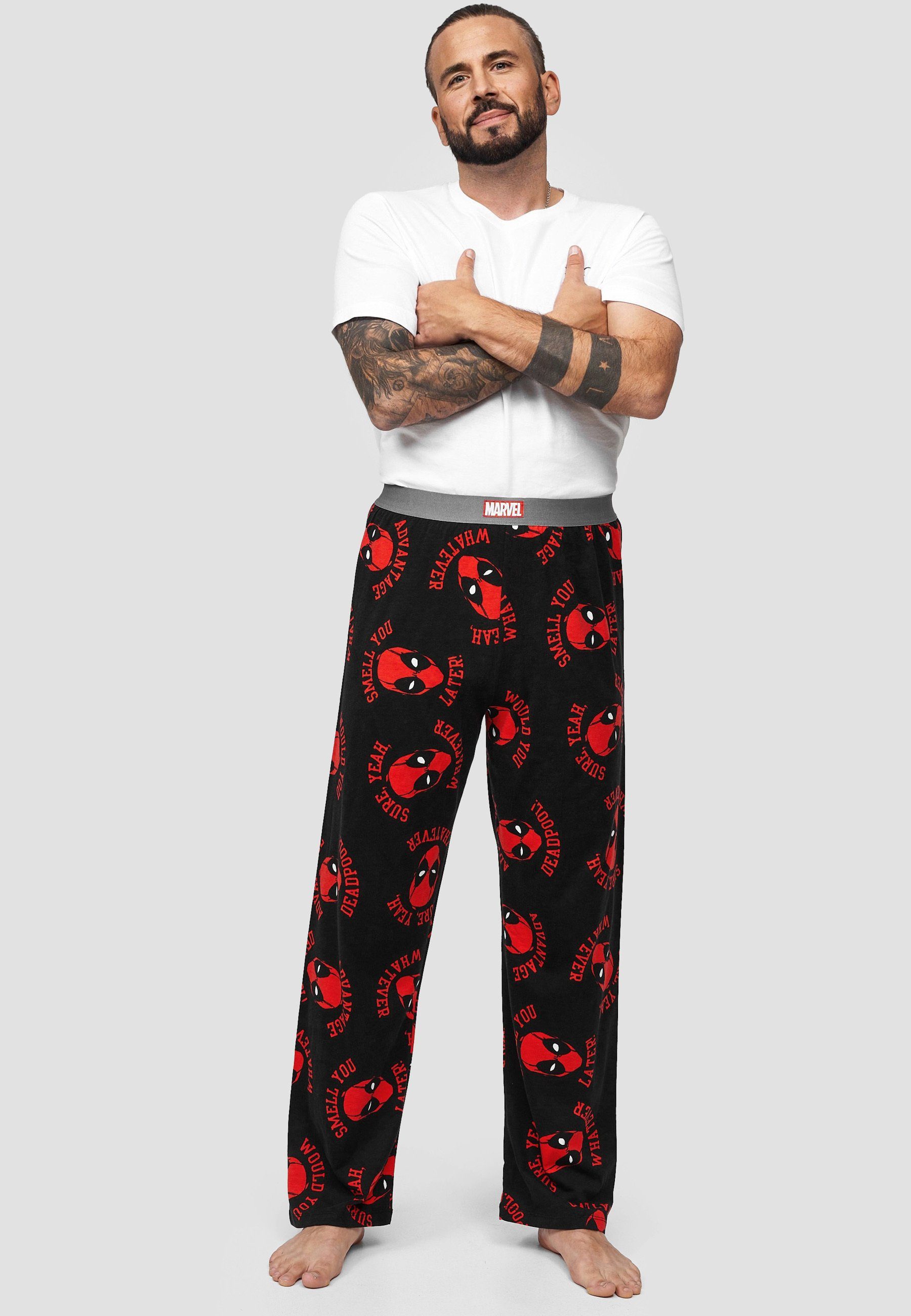 Recovered Pyjamahose Marvel Deadpool Slogan Heads GOTS zertifizierte Bio-Baumwolle