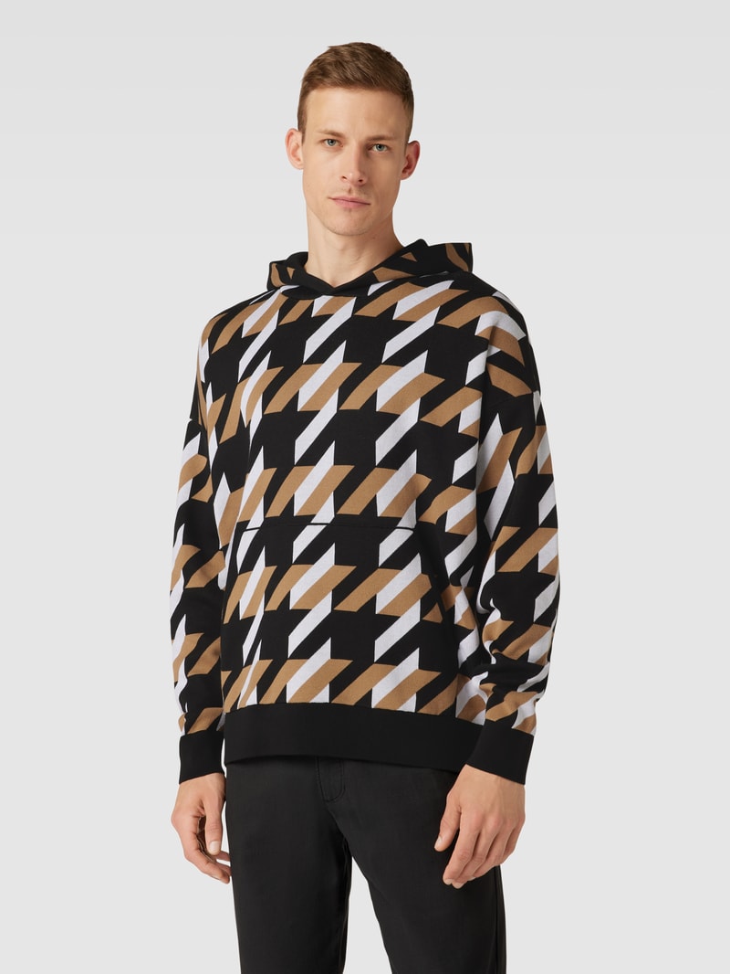 Hoodie mit Allover-Muster Modell 'Ofondo' in schwarz