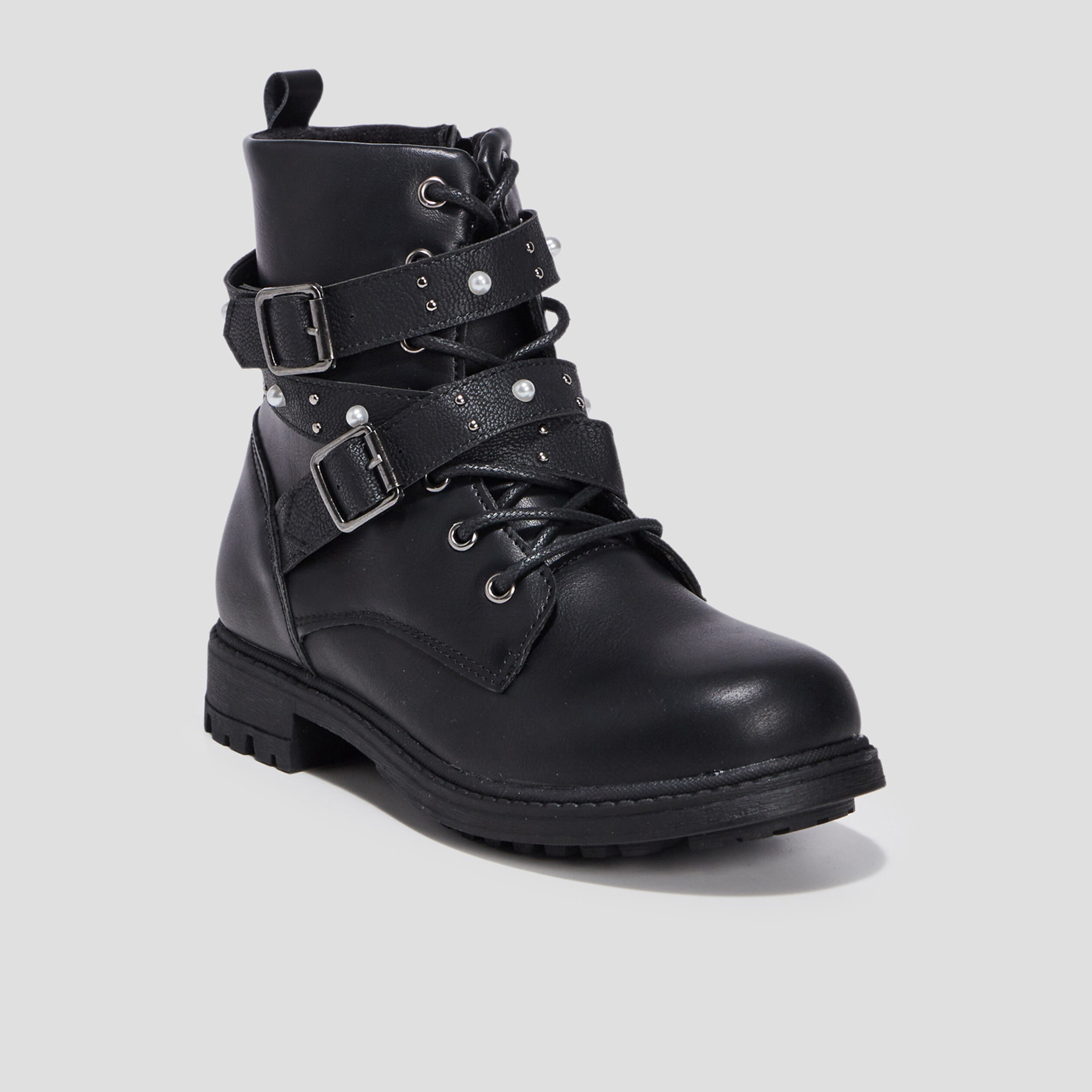 Bottines avec brides cloutées noir fille | La Halle