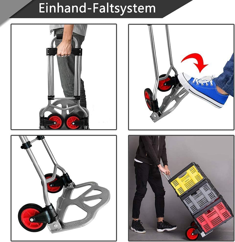 AUFUN Sackkarre Klappbar Transportkarre mit Anti-Rutsch-Pads, bis 60 kg