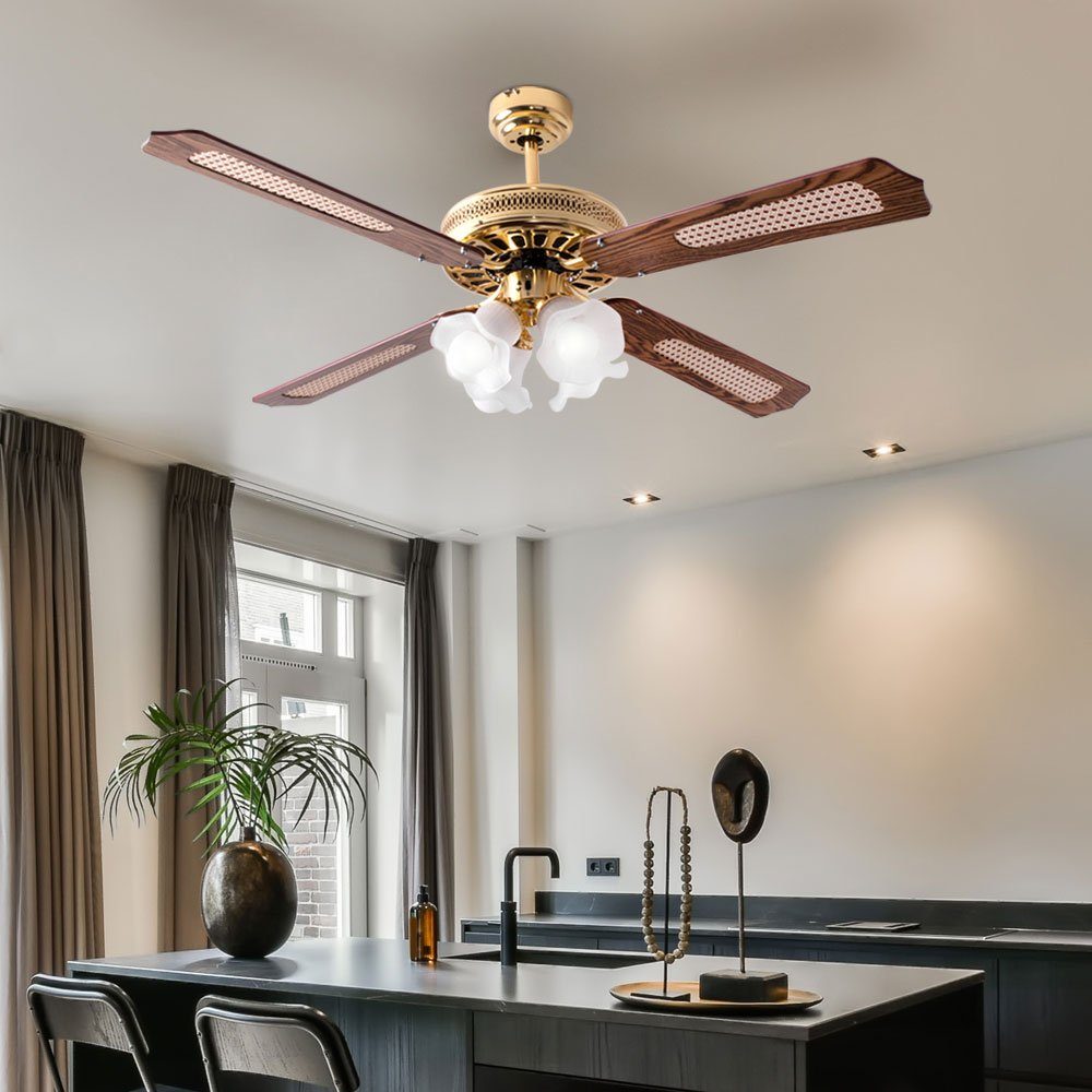 V-TAC Deckenventilator, Decken Ventilator Kühler Zugschalter Glas Leuchte Anti Mücken 3-Stufen