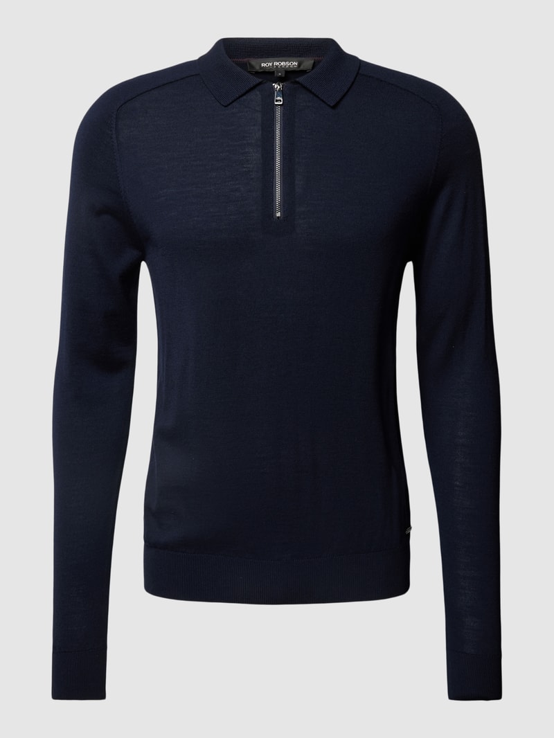 Pullover mit Polokragen aus Schurwolle in marineblau