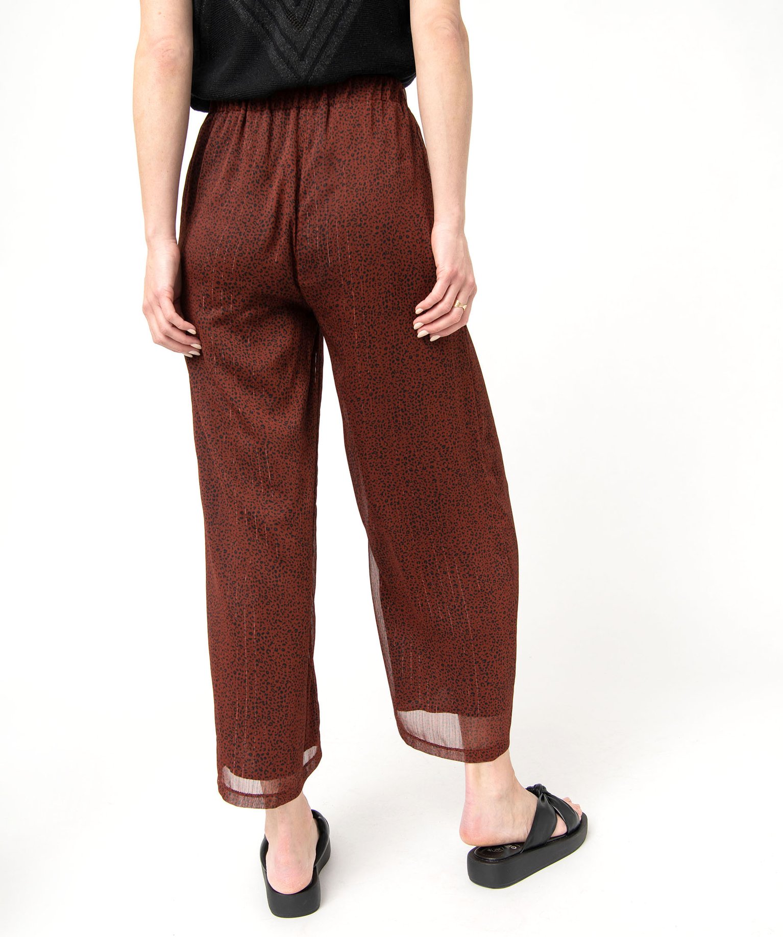Pantacourt à motifs tachetés et rayures pailletées femme marron | GEMO