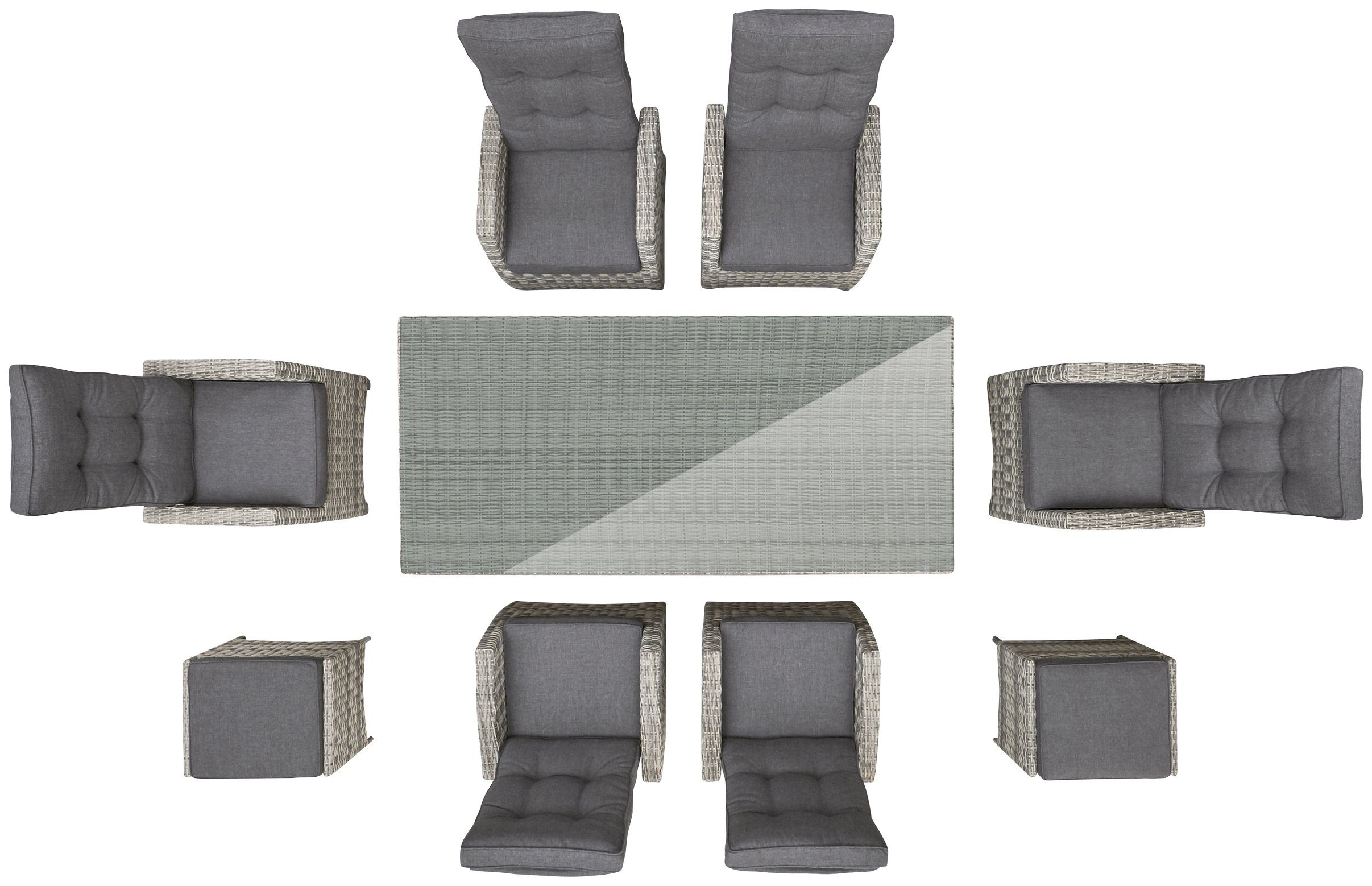 KONIFERA Garten-Essgruppe Monaco, (17-tlg), 6 Sessel, 2 Hocker, Tisch, Polyrattan