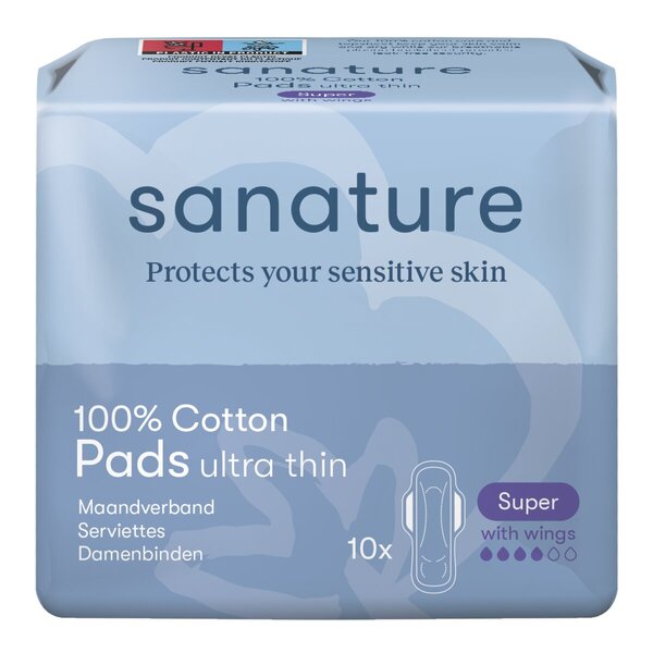Sanature 100% Cotton Super Sanitary Pads 10 pieces