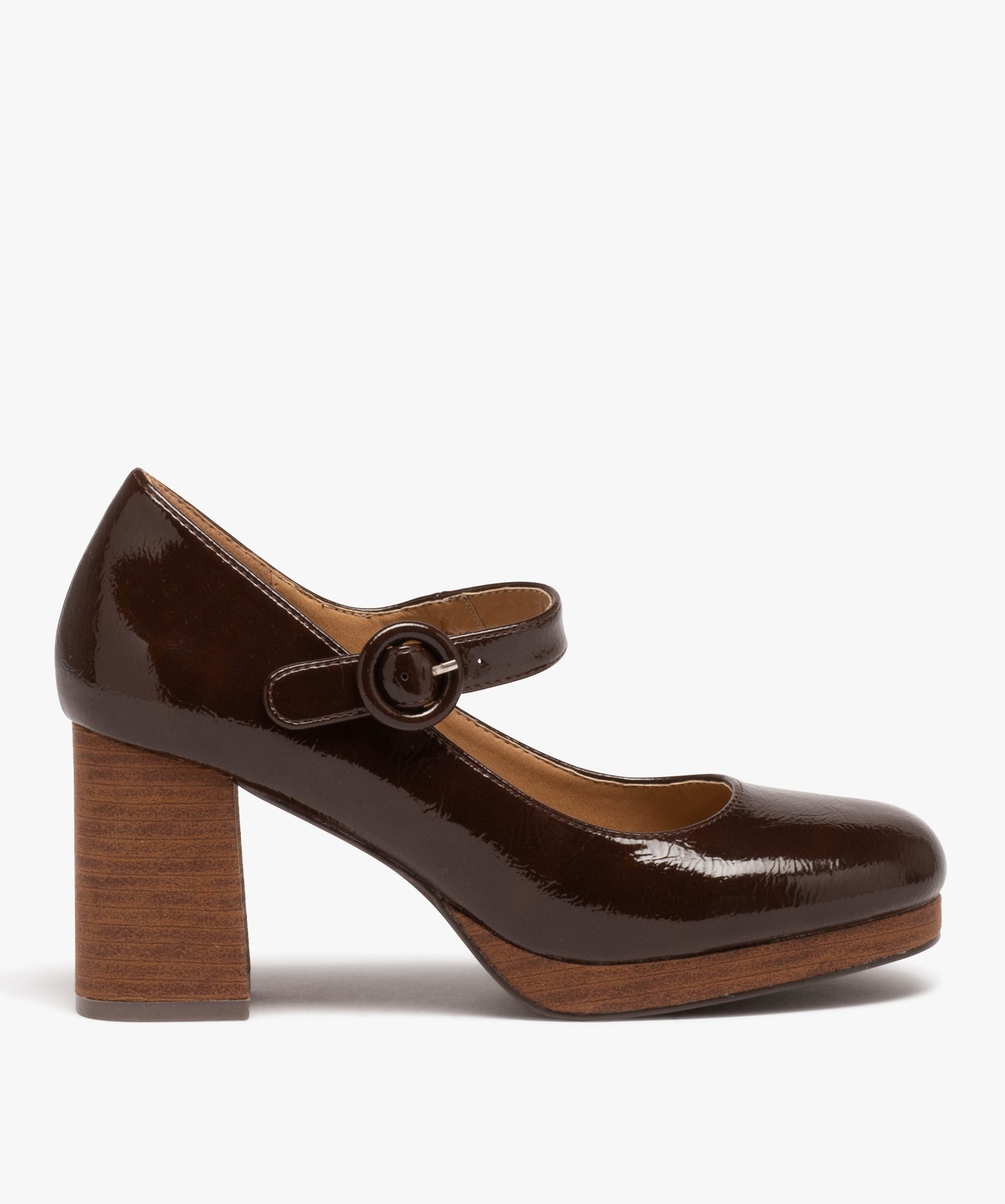 Escarpin verni à plateforme avec bride femme camel | GEMO