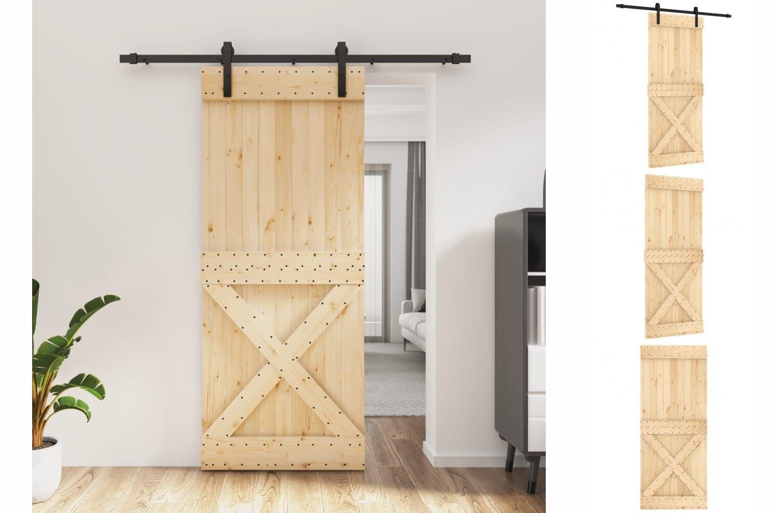 vidaXL Zimmertür Schiebetür mit Beschlag 85x210 cm Massivholz Kiefer Zimmertür Innentür