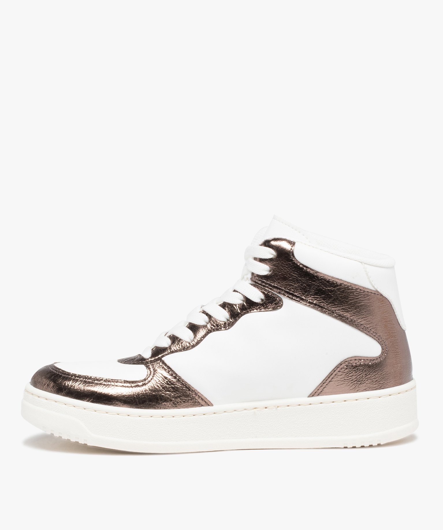 Baskets femme mid-cut à détails brillants blanc | GEMO
