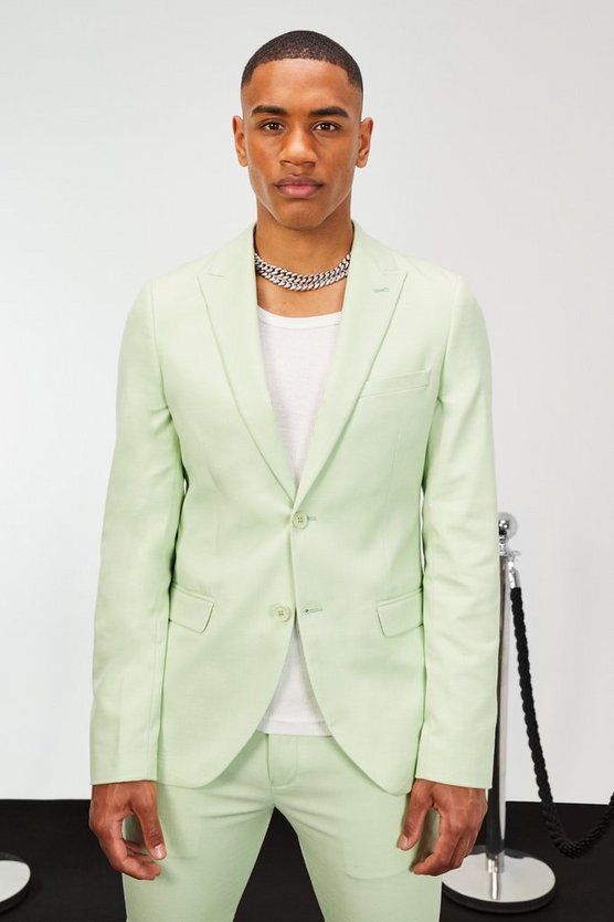 Einreihige Skinny Leinen-Anzugjacke