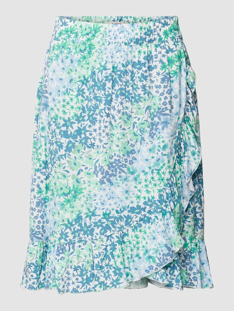 Knielanger Rock aus Viskose mit Allover-Muster Modell 'Joella' in ozean blau