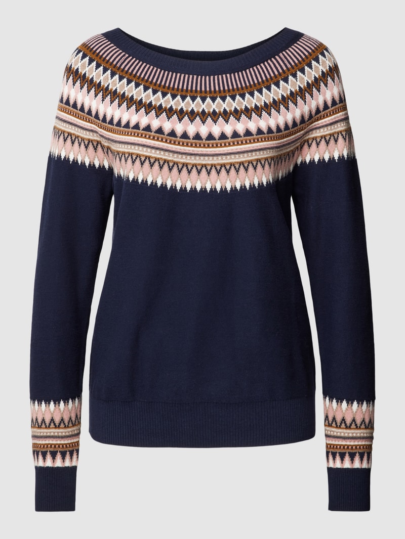 Strickpullover mit Zickzack-Muster in marineblau