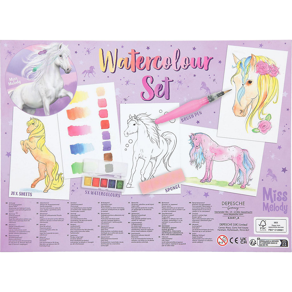 Miss Melody Water Colour Set, inkl. Farben, Pinsel & Schwamm