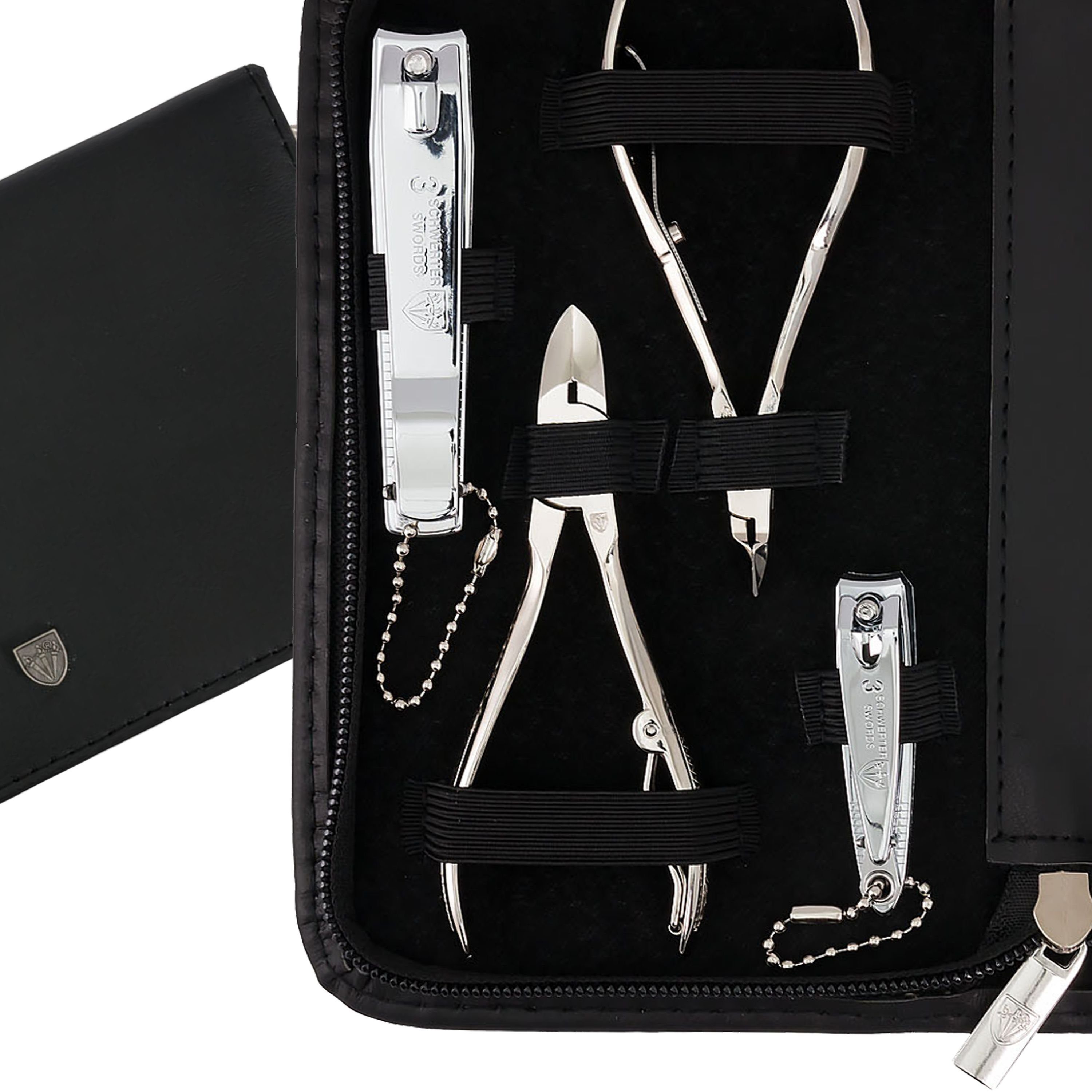 3 SCHWERTER Maniküre-Etui, New York 11-teilig ALL-IN-ONE mit Glas- und Saphirnagelfeile