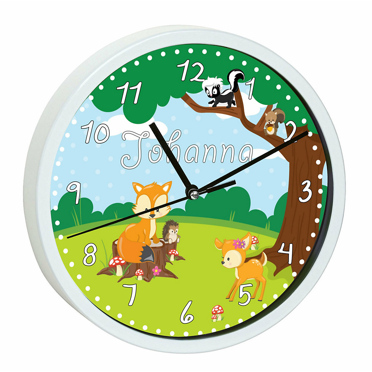 Kinder Wanduhr personalisiert mit Name Waldtiere