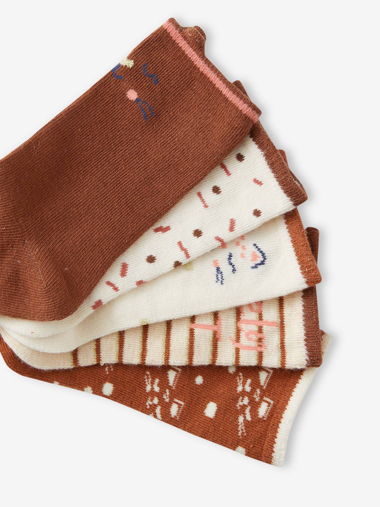 Lot de 5 paires de chaussettes chat fille écru