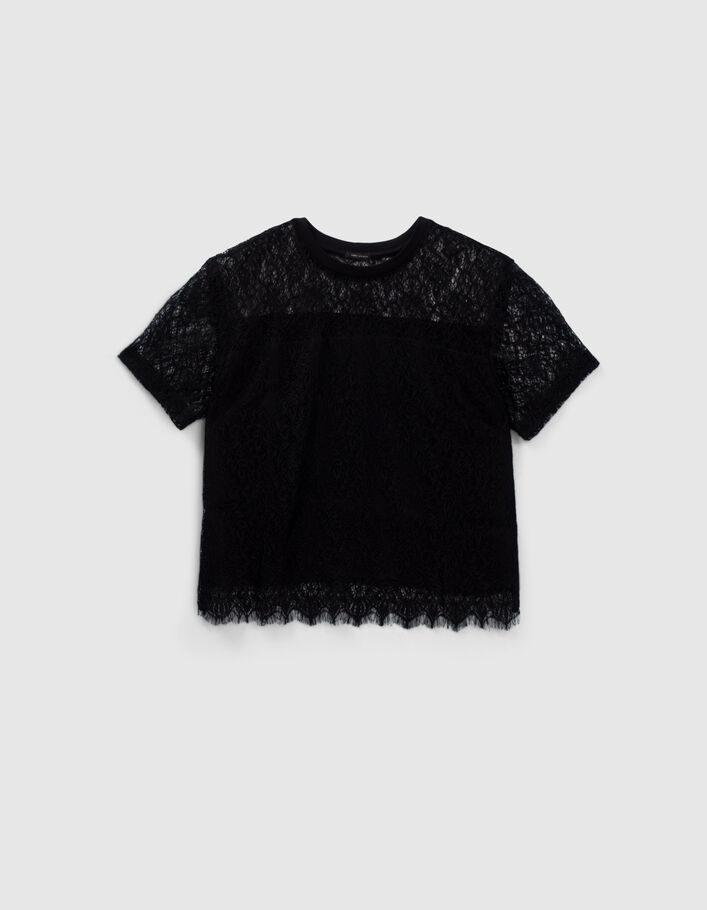 Top noir dentelle avec message Femme