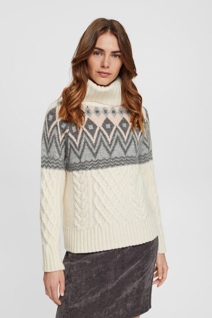 Rollkragenpullover aus Jacquard-Strick mit Wolle