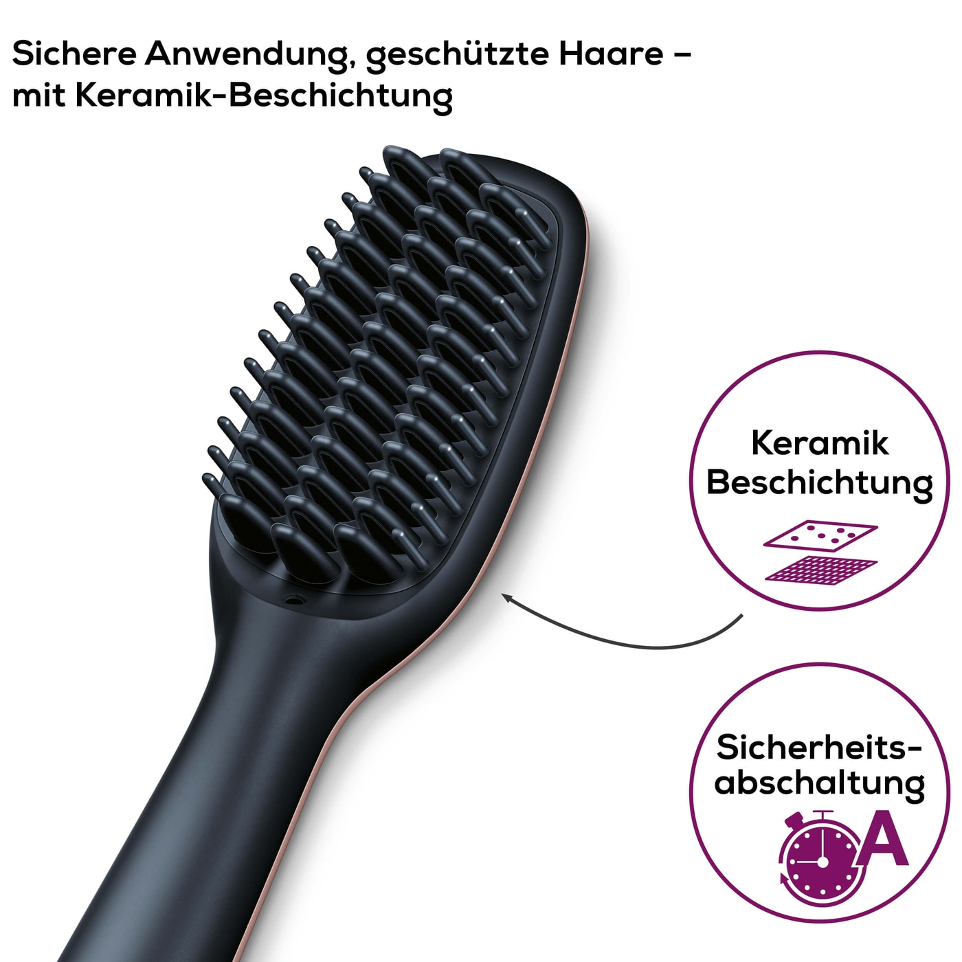 Beurer Glättungsbürste HS 60-Glättbürste mit schützender Keramik-Beschichtung & Ionen-Funktion