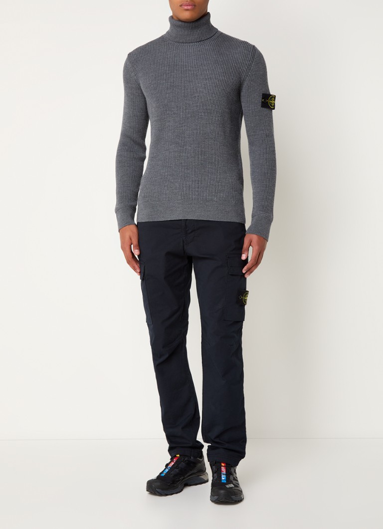 Πουλόβερ Stone Island 552C2 με ριμπ ύφανση από μαλλί-βαμβάκι και λογότυπο