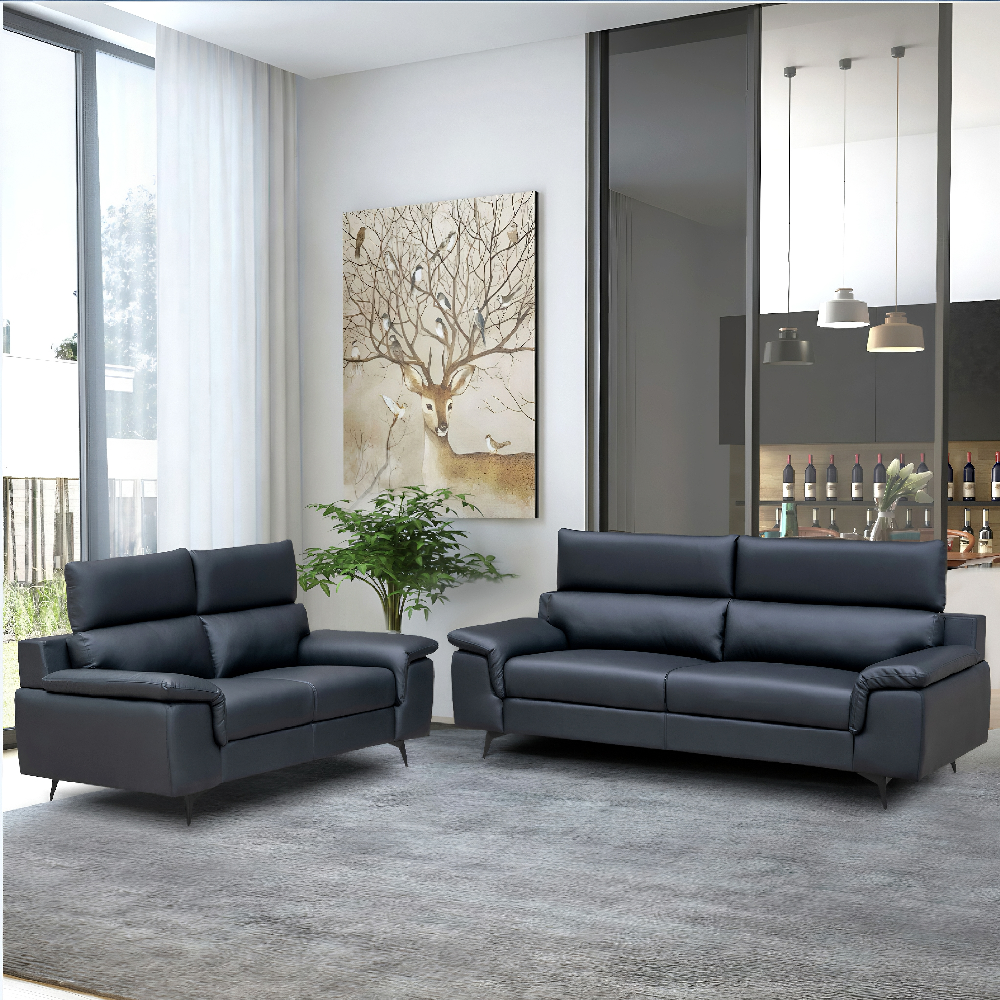 Happy Home Sofa Set 2-teilig – Couchgarnitur in Schwarz, Lederoptik