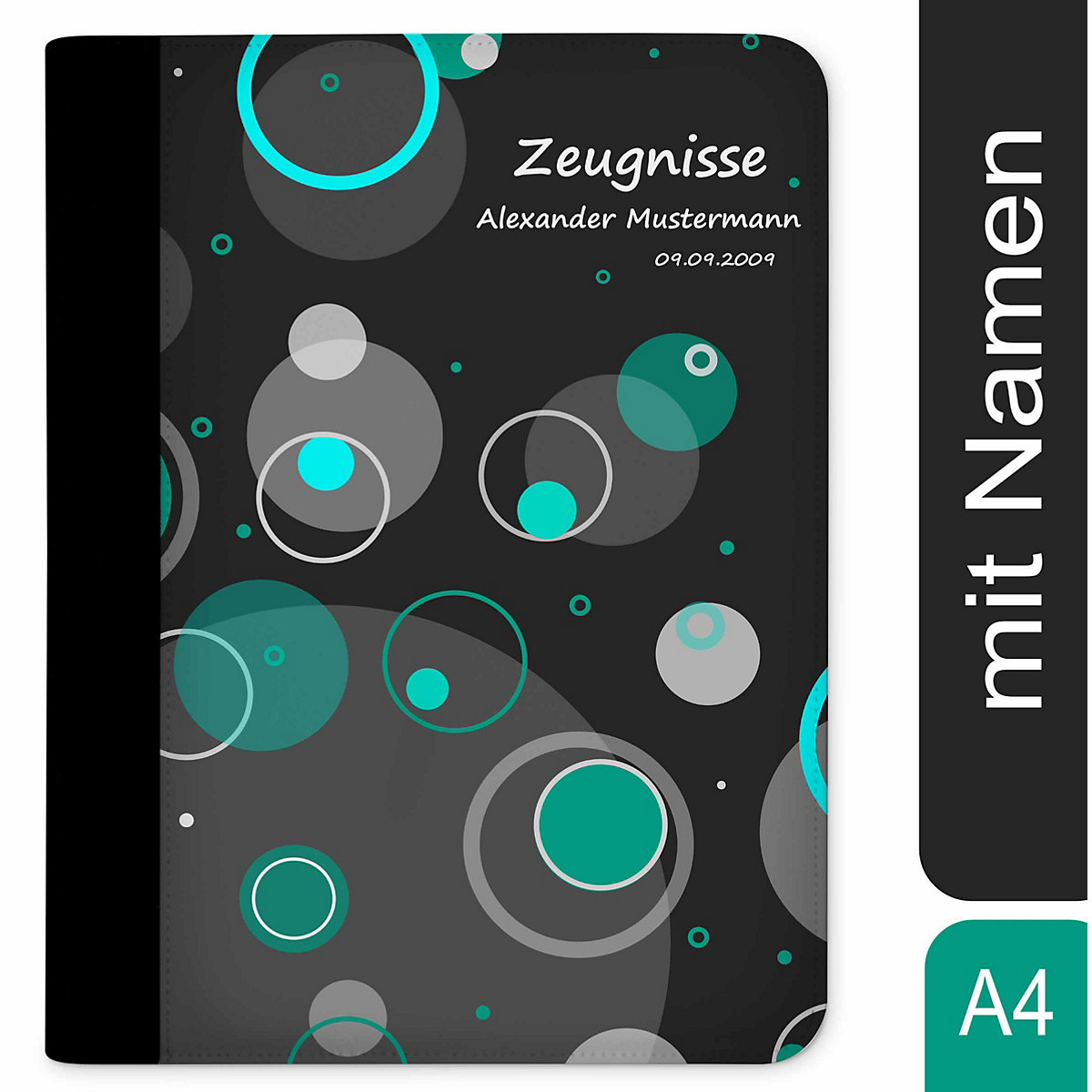 Zeugnismappe / Dokumentemappe mit Name personalisiert Kreise Türkis