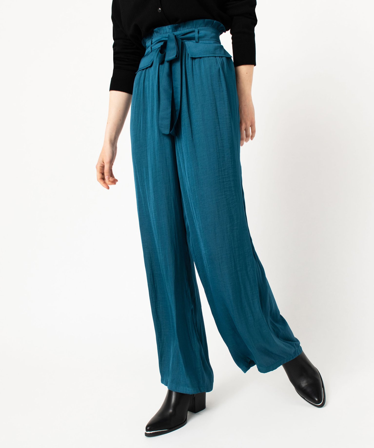 Pantalon de soirée en satin femme bleu | GEMO