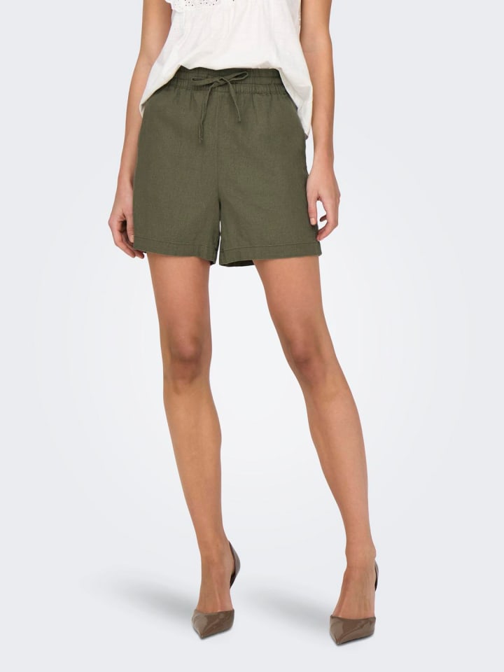 JACQUELINE de YONG Shorts Hohe Taille loose Fit Elastische Taille Kordelzug in Olive günstig kaufen