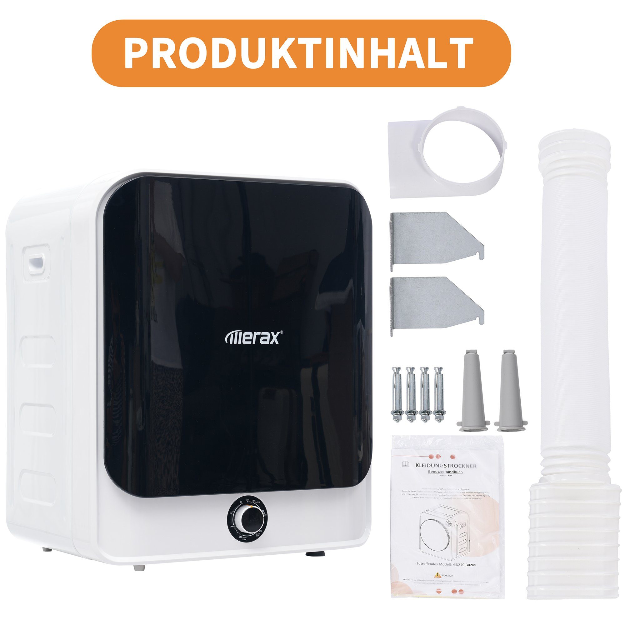 Merax Ablufttrockner mit PTC-Heizelement, Doppelte Filterung, Frontlader, 3 kg, mini-Wäschetrockner freistehend/hängend, Timer