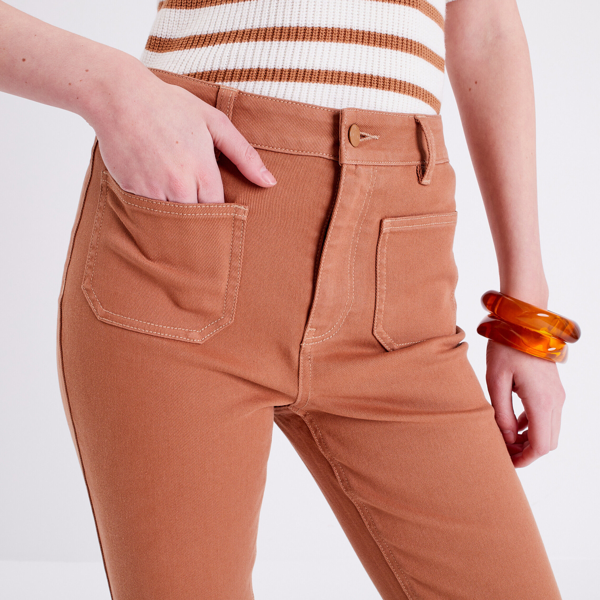 Jeans flare poches plaquées beige femme | Cache Cache