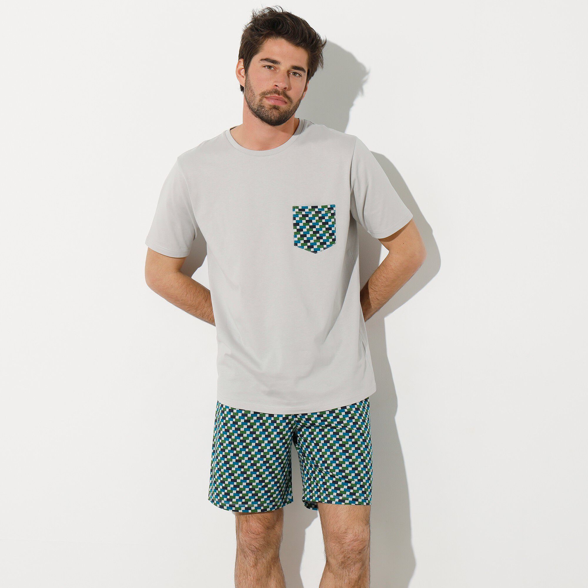 Tee-shirt pyjama manches courtes gris