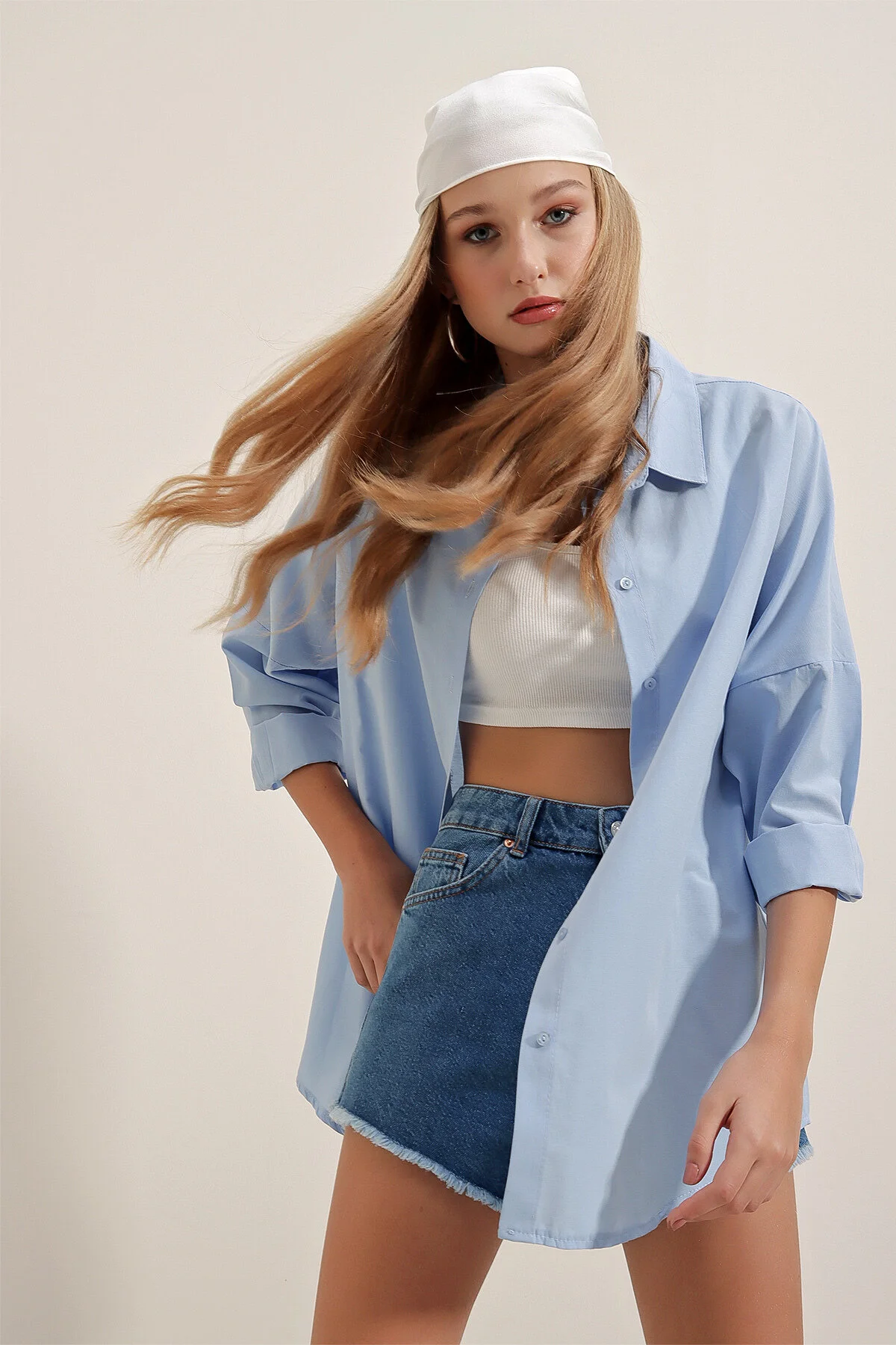 Bigdart  3900 Oversize-Lang-Basic-Hemd – Blau